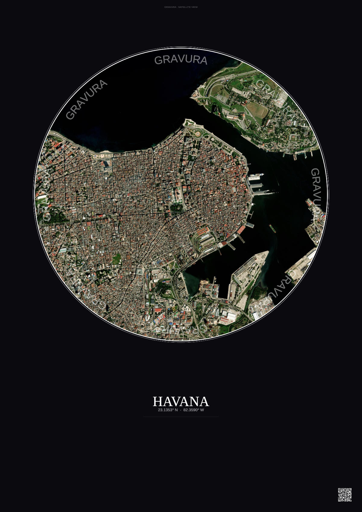 Affiche Havana – Poster vue satellite | Gravura – Fond foncé