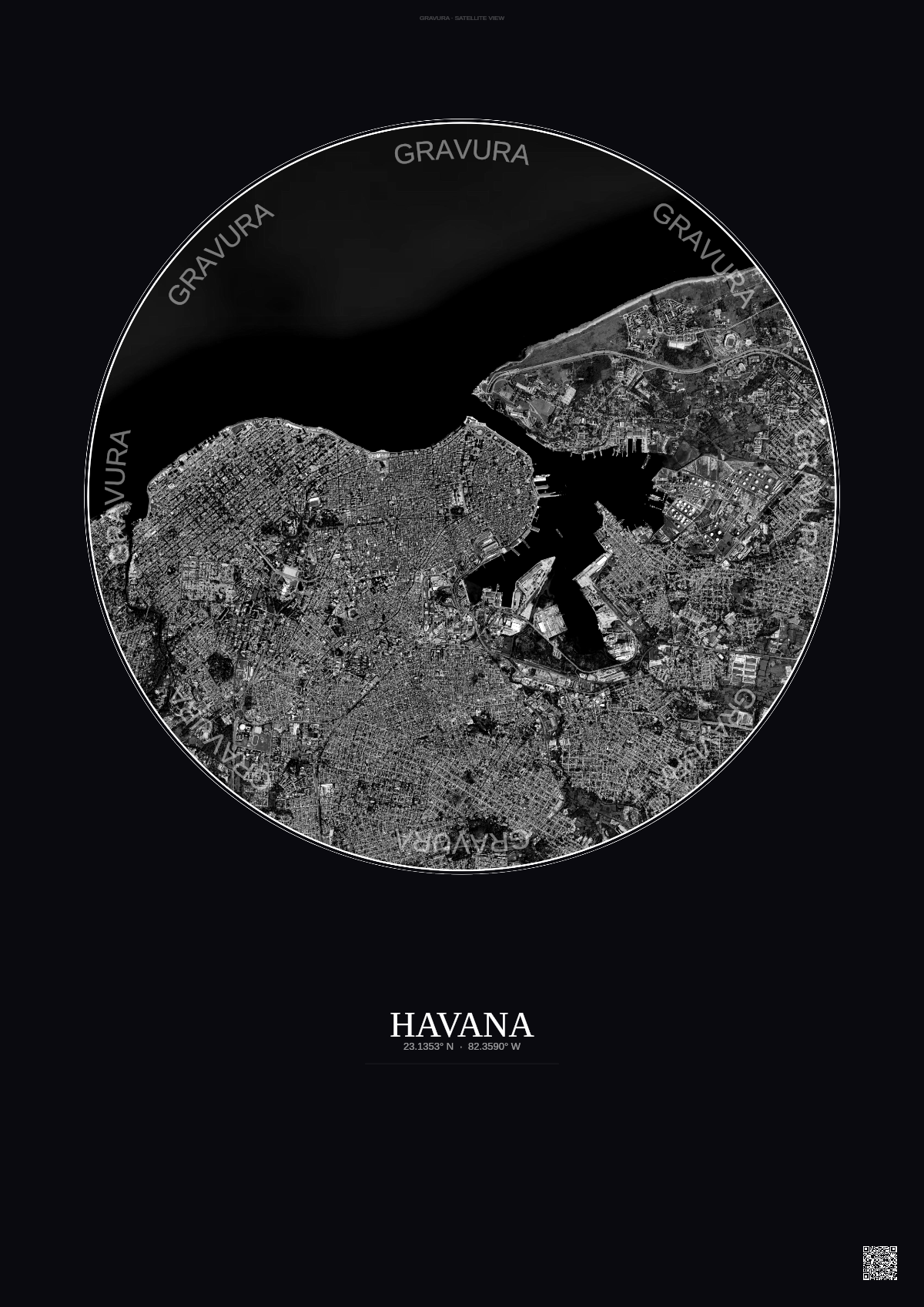 Affiche Havana – Poster vue satellite | Gravura – Fond foncé