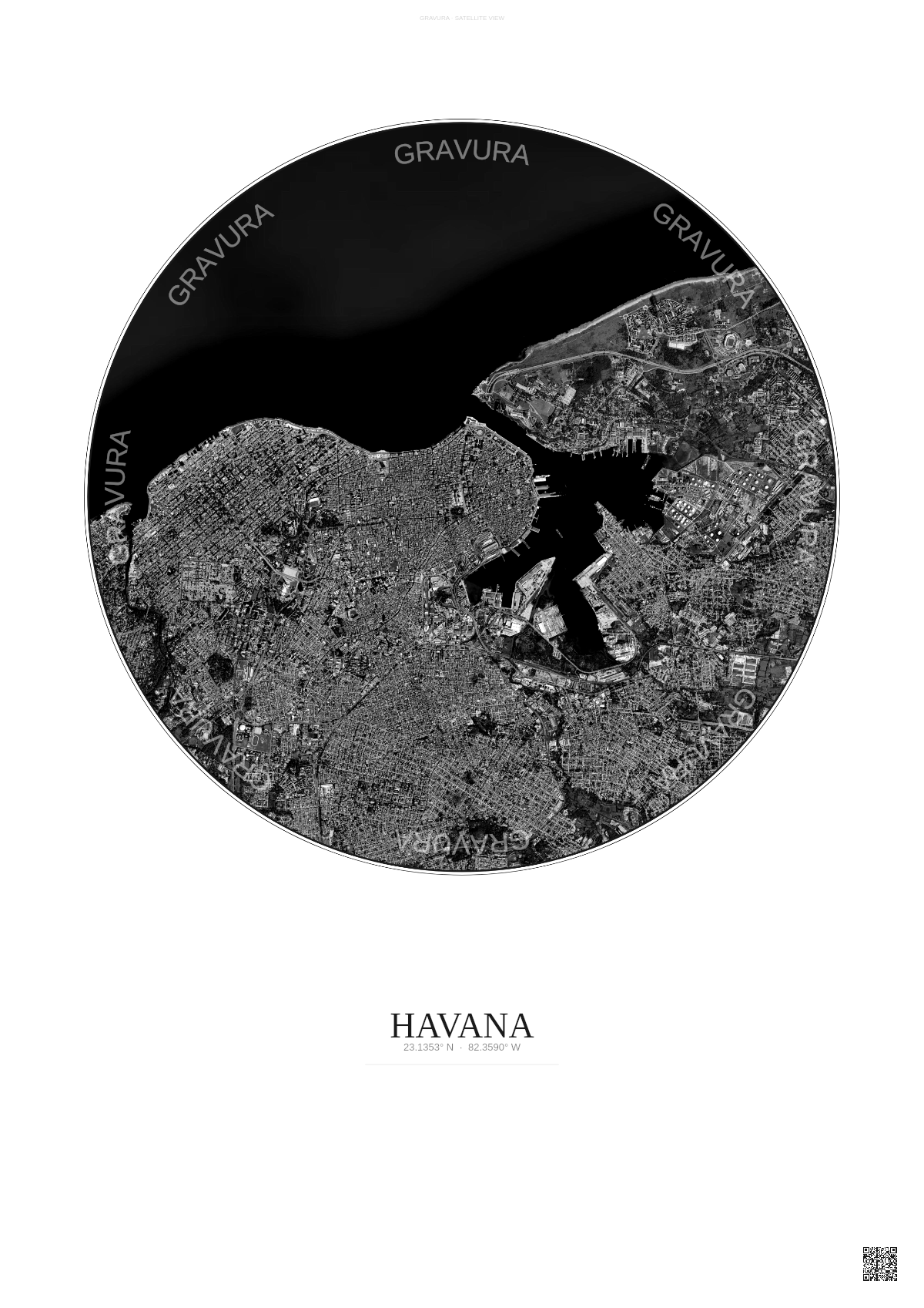Affiche Havana – Poster vue satellite | Gravura – Fond clair