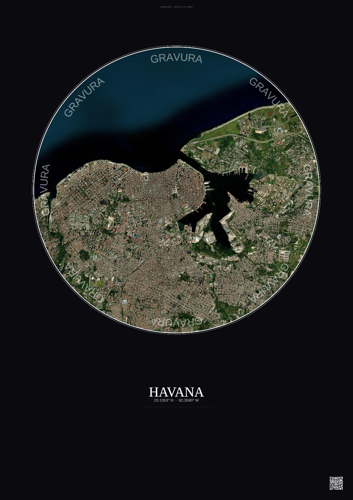 Affiche Havana – Poster vue satellite | Gravura – Fond foncé