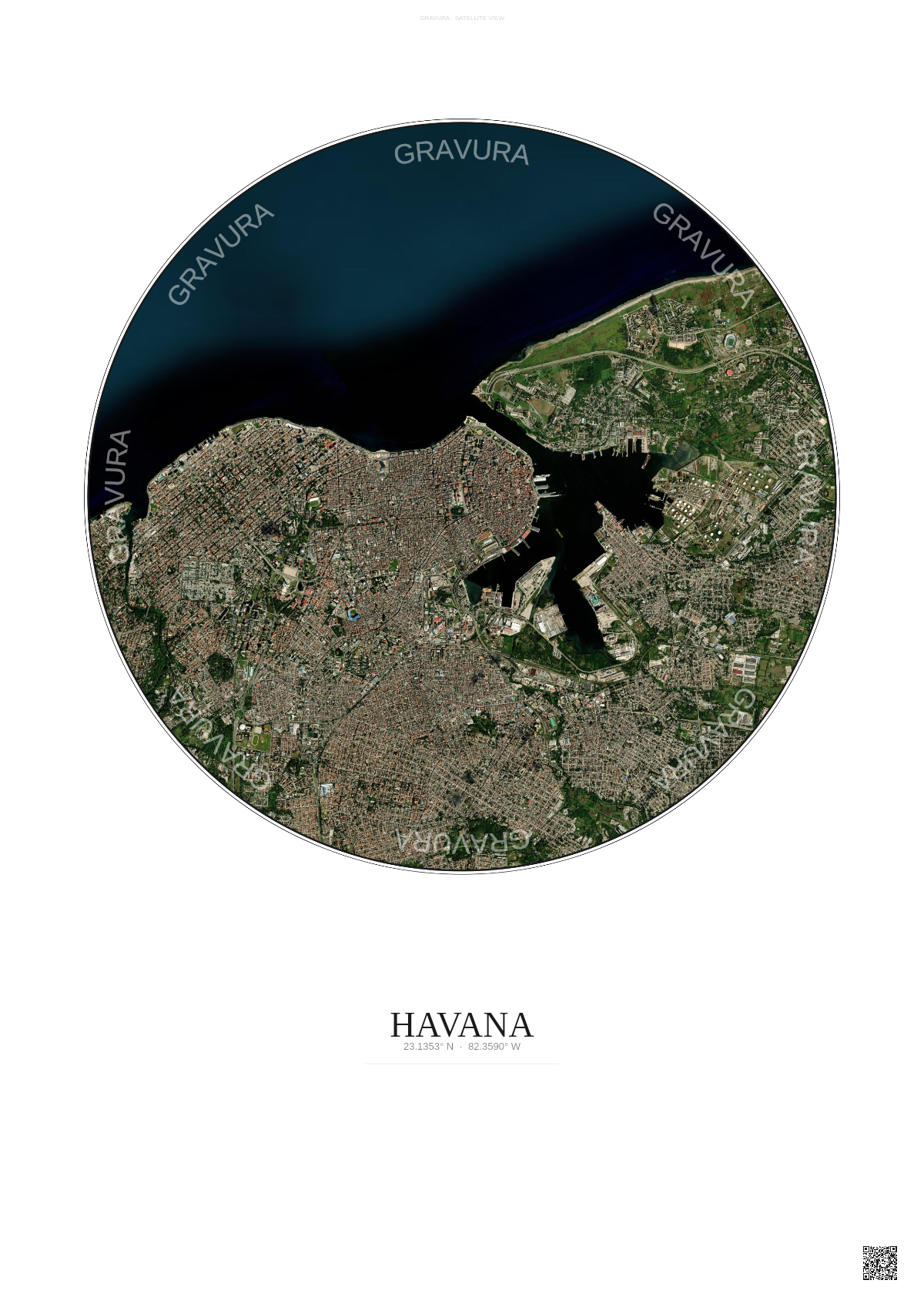 Affiche Havana – Poster vue satellite | Gravura – Fond clair