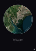 Affiche Panama City – Poster vue satellite | Gravura – Fond foncé