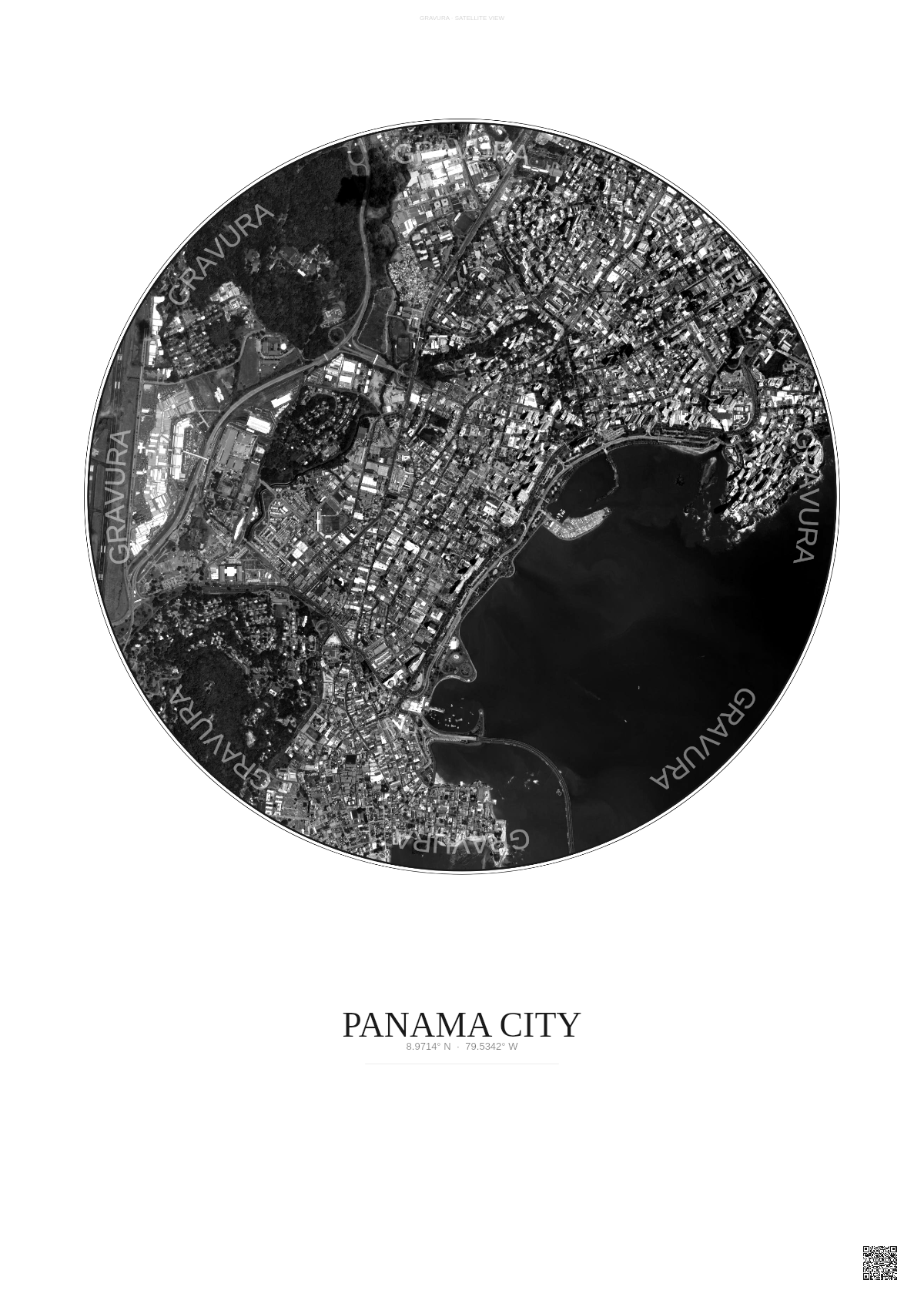 Affiche Panama City – Poster vue satellite | Gravura – Fond clair