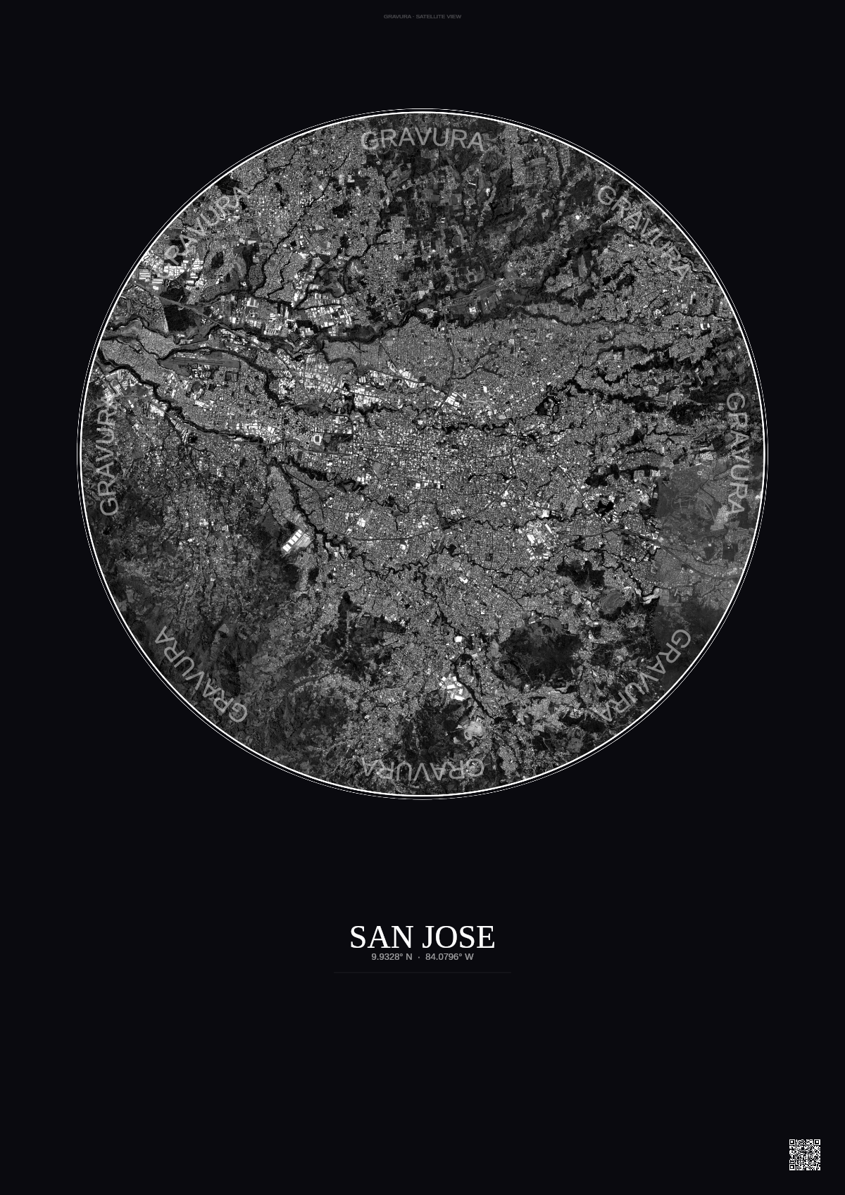 Affiche San Jose – Poster vue satellite | Gravura – Fond foncé