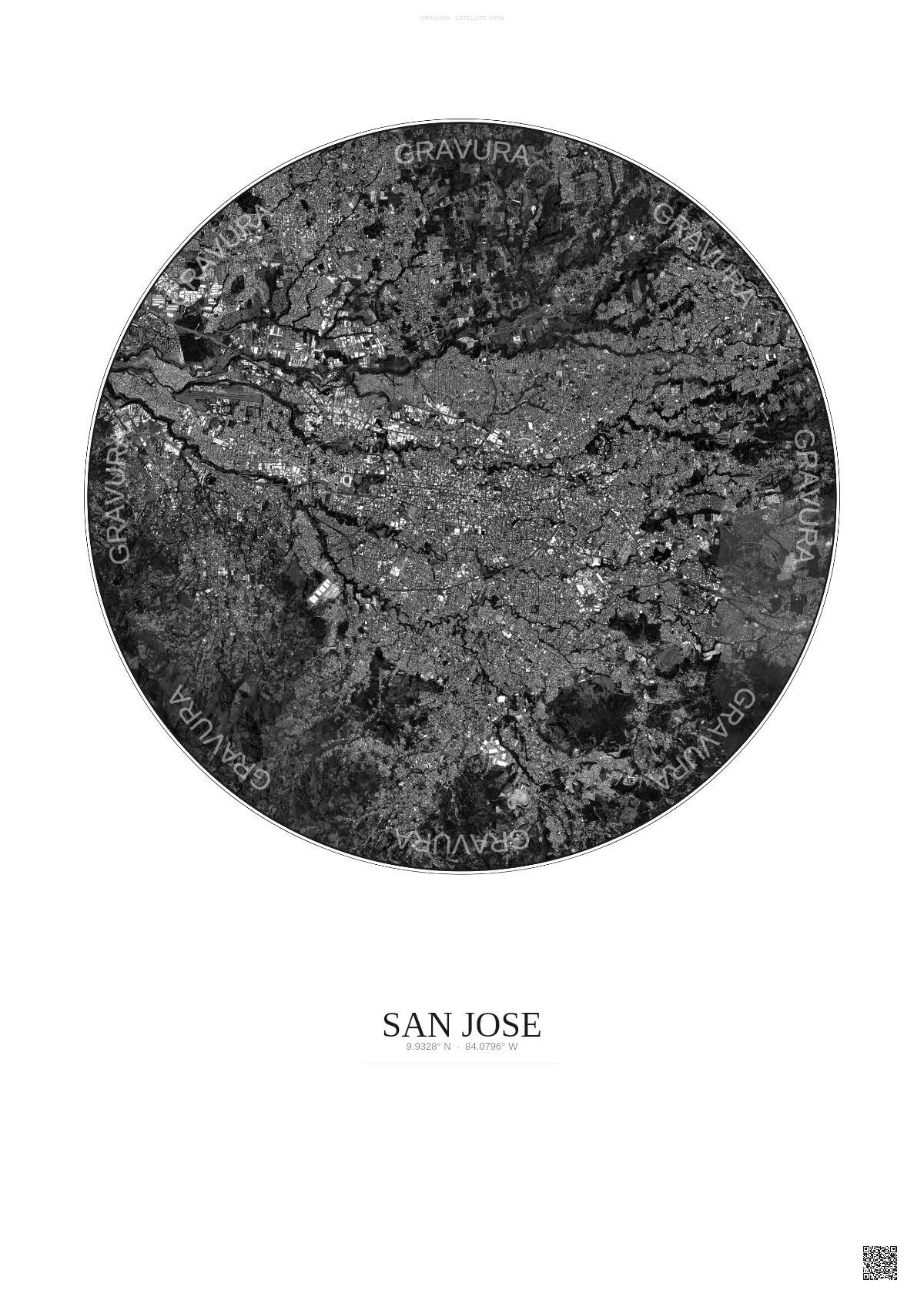 Affiche San Jose – Poster vue satellite | Gravura – Fond clair