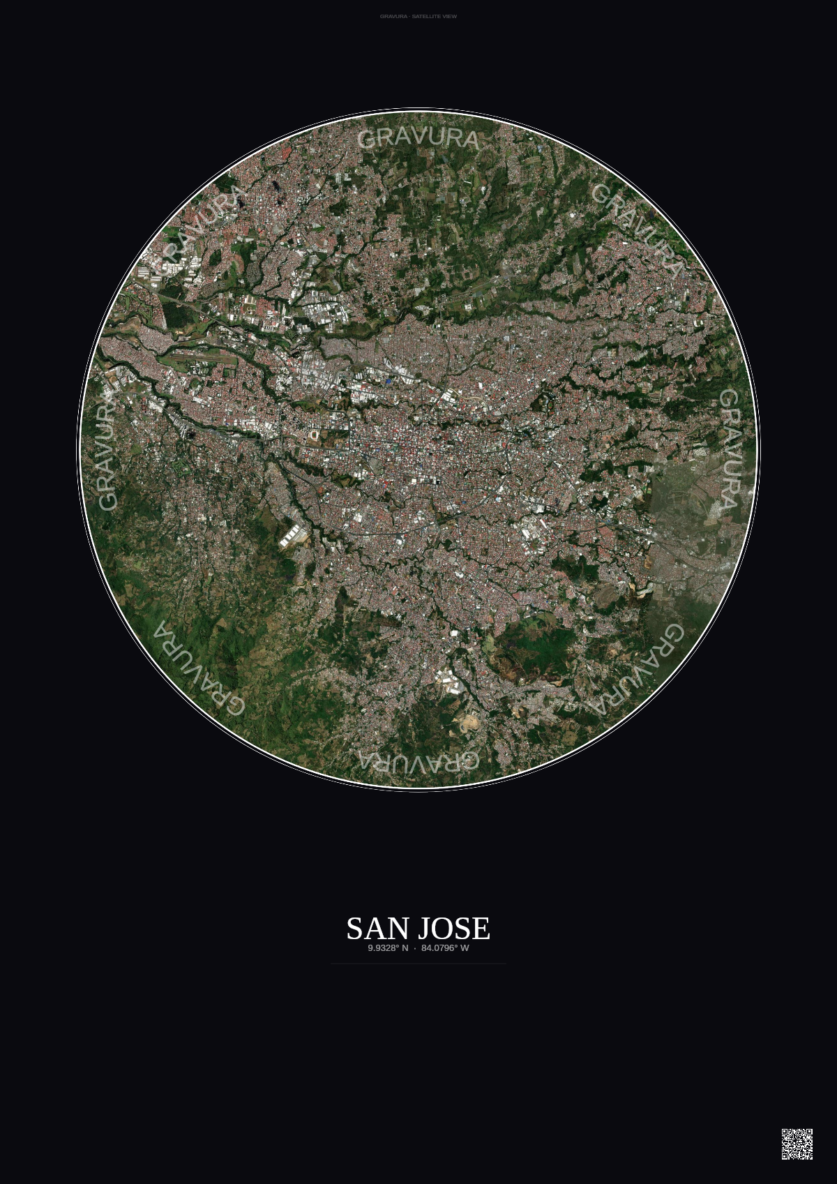 Affiche San Jose – Poster vue satellite | Gravura – Fond foncé