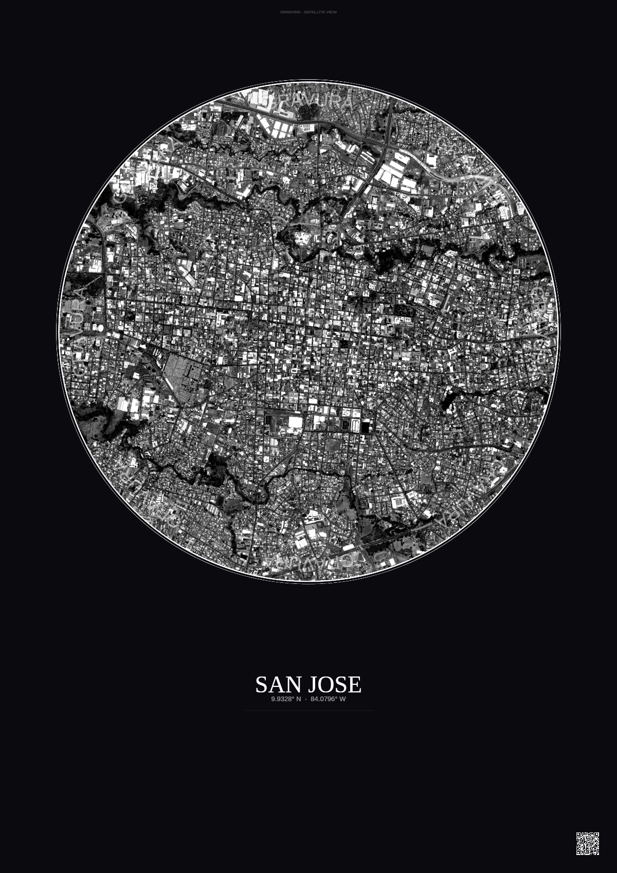 Affiche San Jose – Poster vue satellite | Gravura – Fond foncé