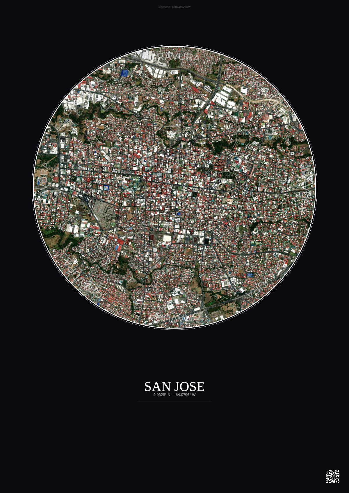 Affiche San Jose – Poster vue satellite | Gravura – Fond foncé
