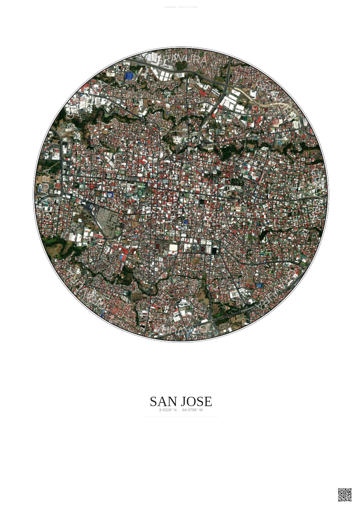 Affiche San Jose – Poster vue satellite | Gravura – Fond clair
