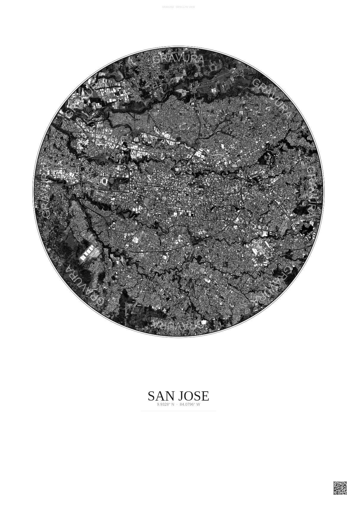 Affiche San Jose – Poster vue satellite | Gravura – Fond clair