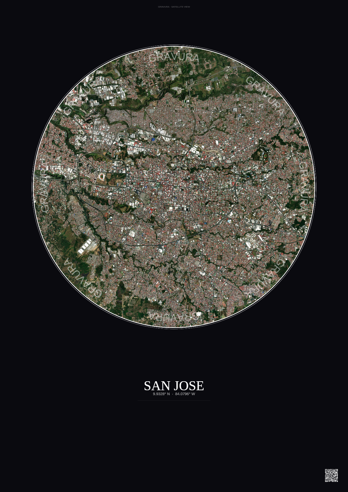 Affiche San Jose – Poster vue satellite | Gravura – Fond foncé
