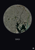 Affiche Tokyo – Poster vue satellite | Gravura – Fond foncé