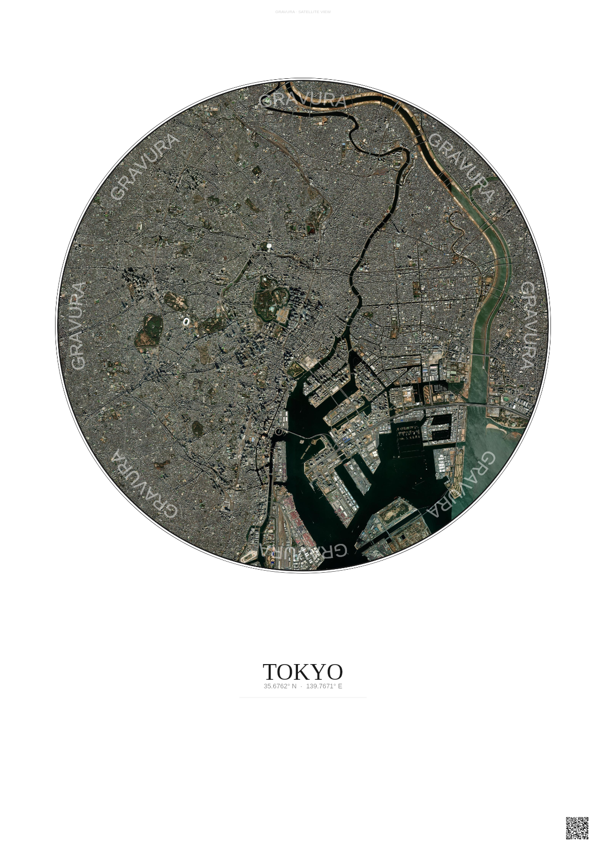 Affiche Tokyo – Poster vue satellite | Gravura – Fond clair