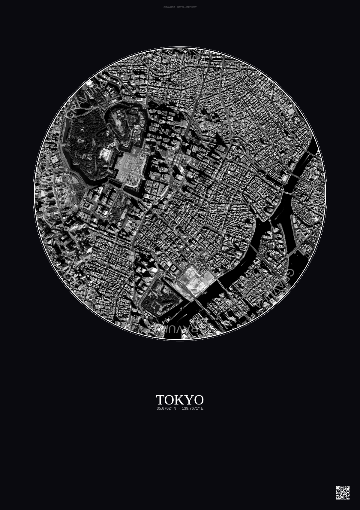 Affiche Tokyo – Poster vue satellite | Gravura – Fond foncé