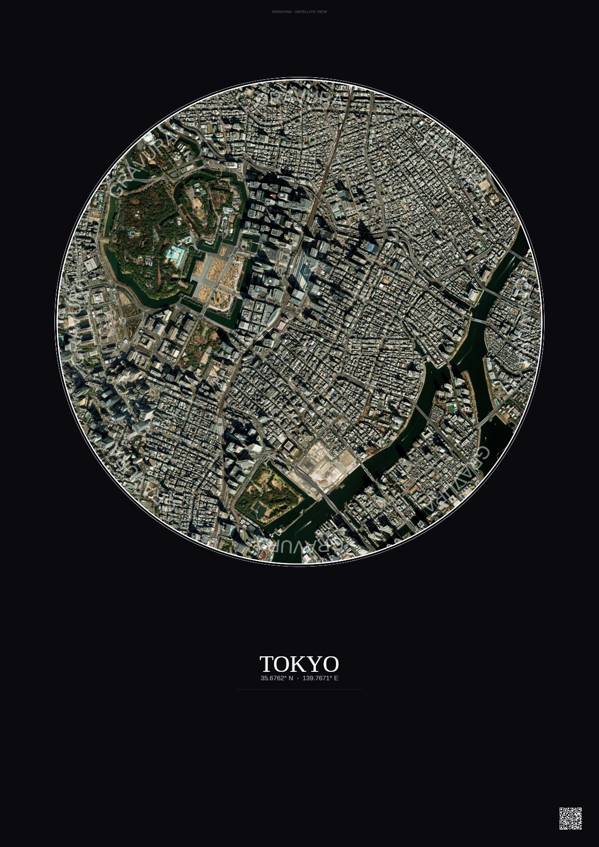 Affiche Tokyo – Poster vue satellite | Gravura – Fond foncé