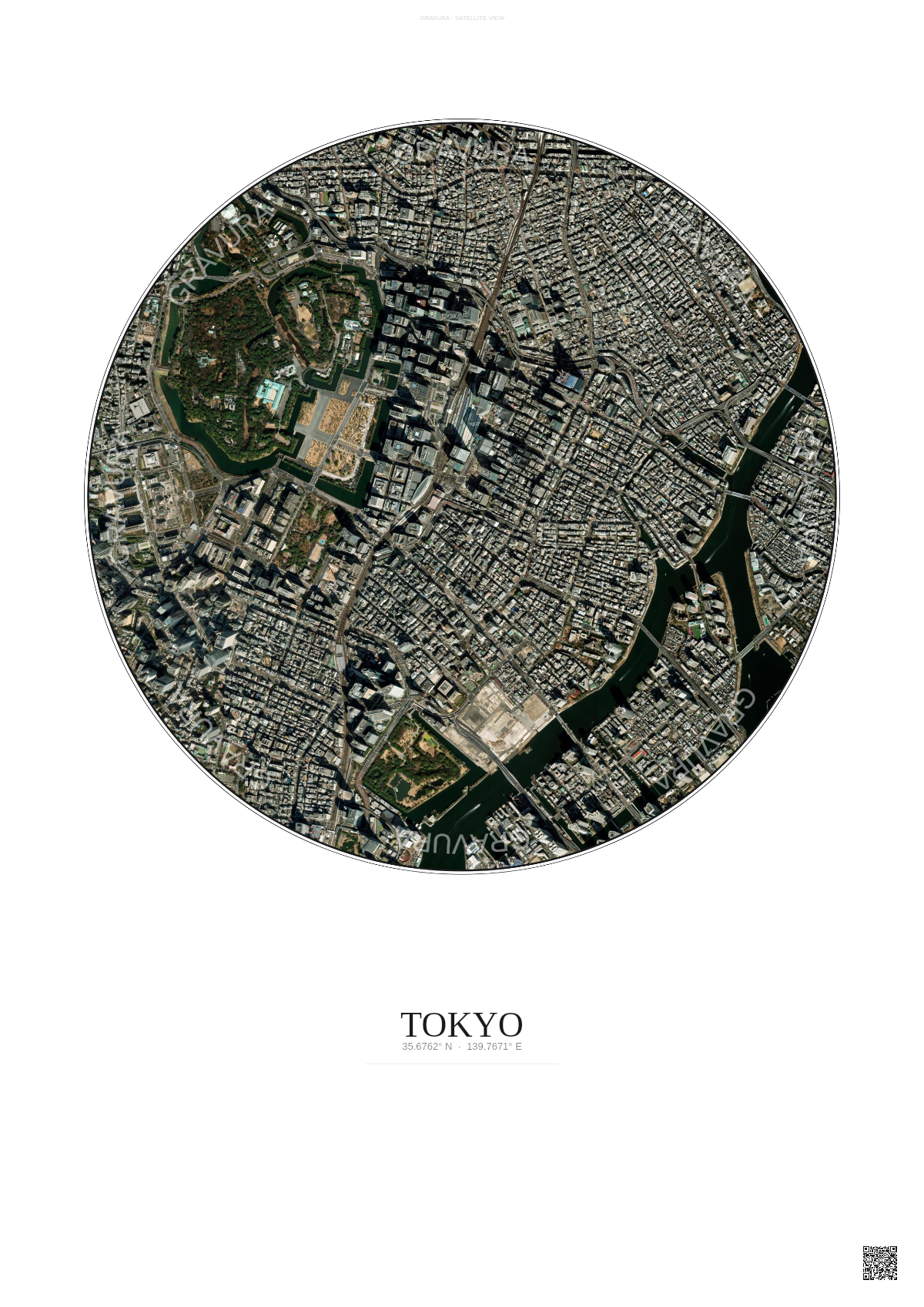 Affiche Tokyo – Poster vue satellite | Gravura – Fond clair