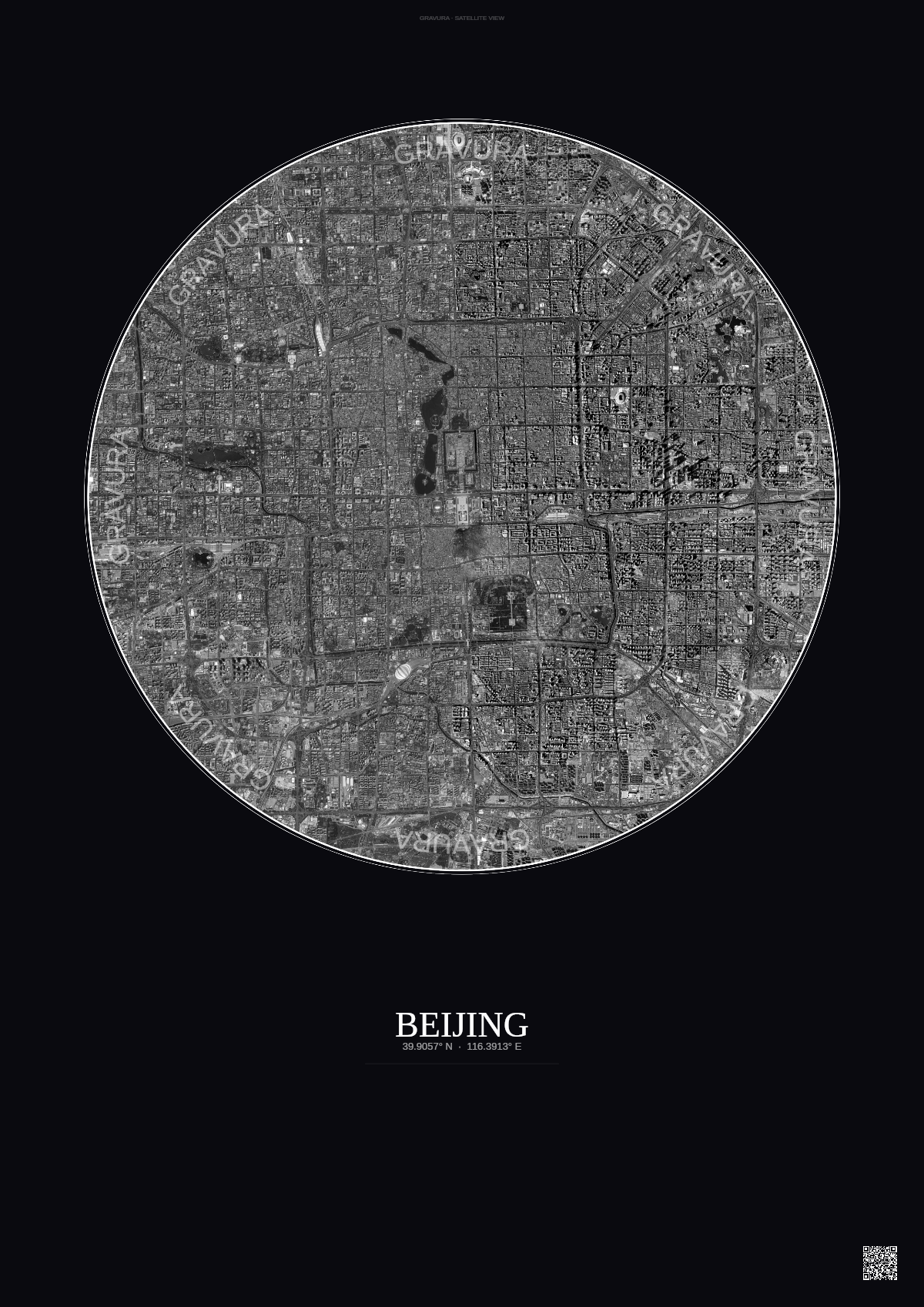 Affiche Beijing – Poster vue satellite | Gravura – Fond foncé