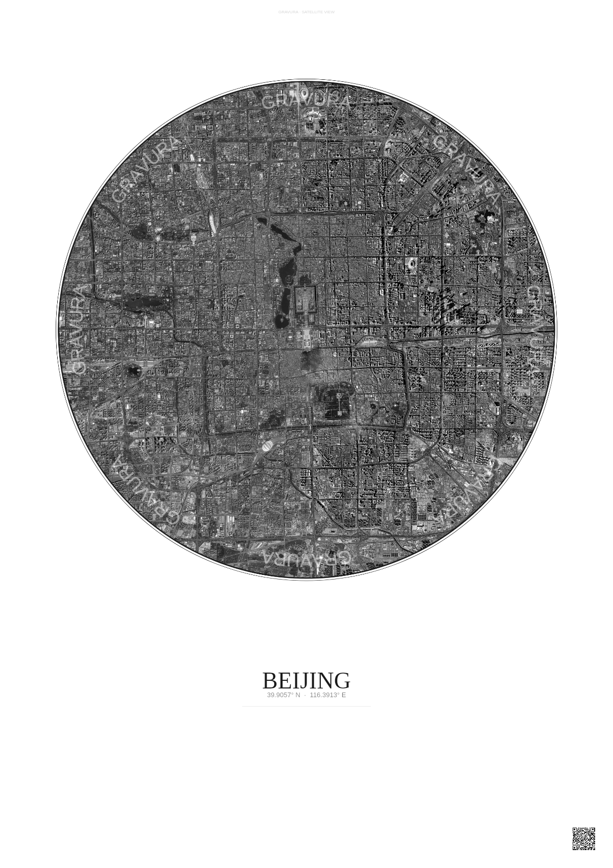 Affiche Beijing – Poster vue satellite | Gravura – Fond clair