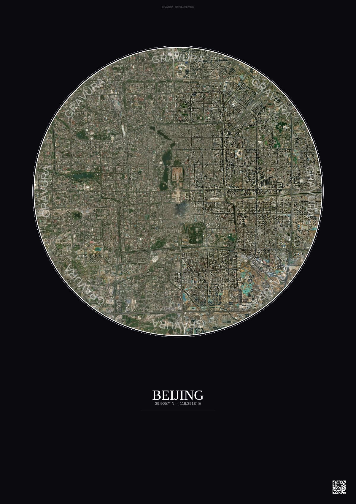 Affiche Beijing – Poster vue satellite | Gravura – Fond foncé