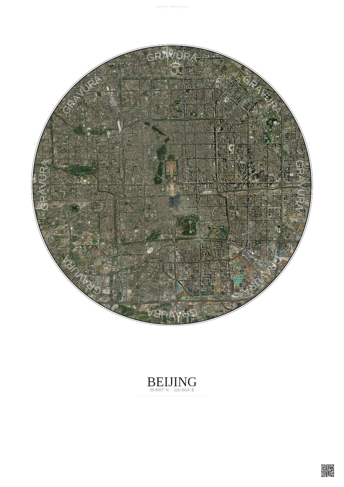 Affiche Beijing – Poster vue satellite | Gravura – Fond clair