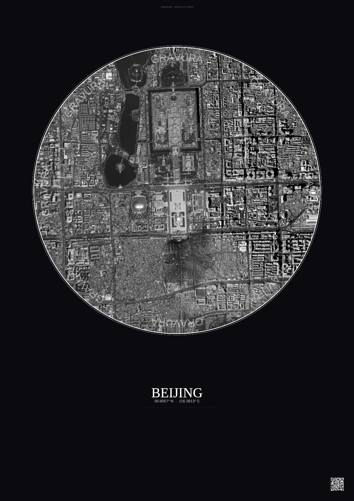 Affiche Beijing – Poster vue satellite | Gravura – Fond foncé
