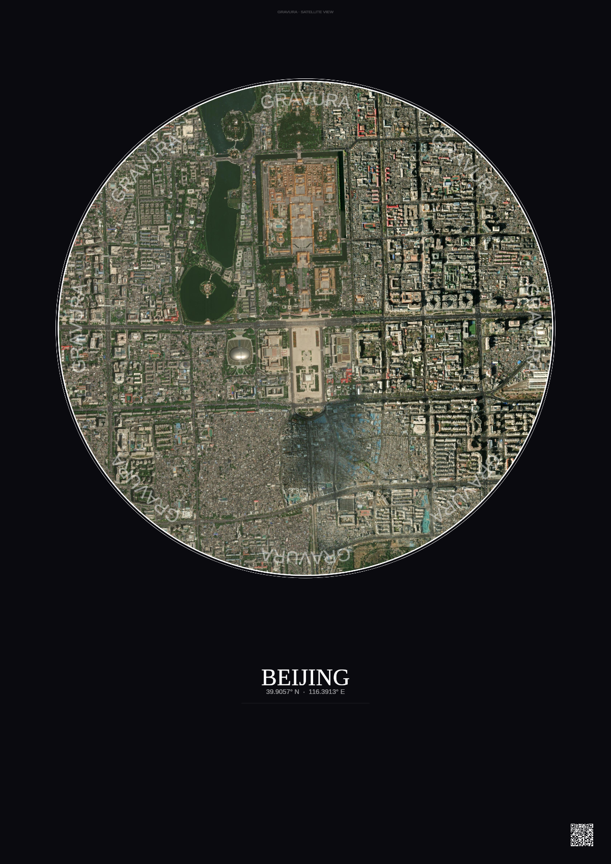 Affiche Beijing – Poster vue satellite | Gravura – Fond foncé