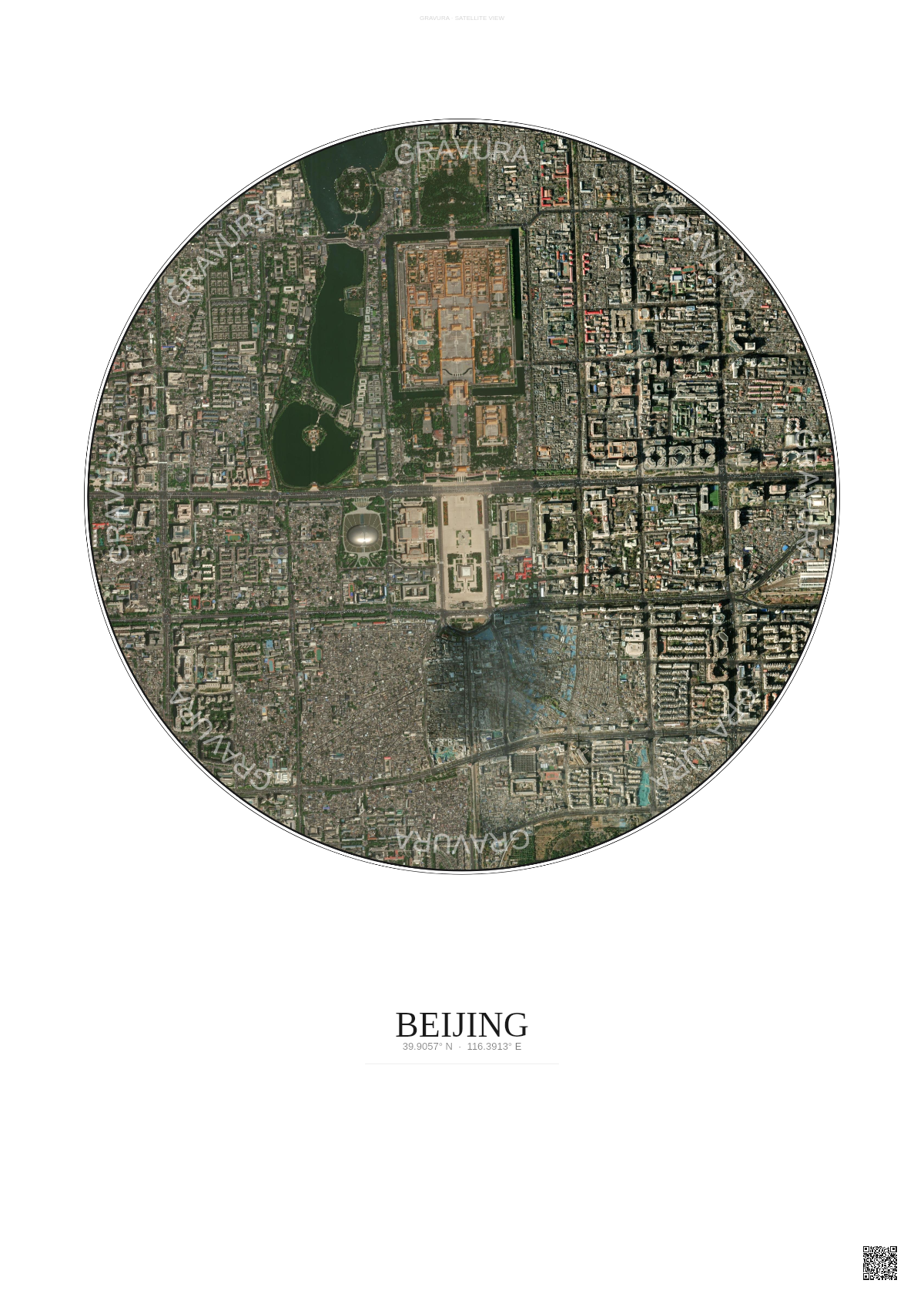Affiche Beijing – Poster vue satellite | Gravura – Fond clair