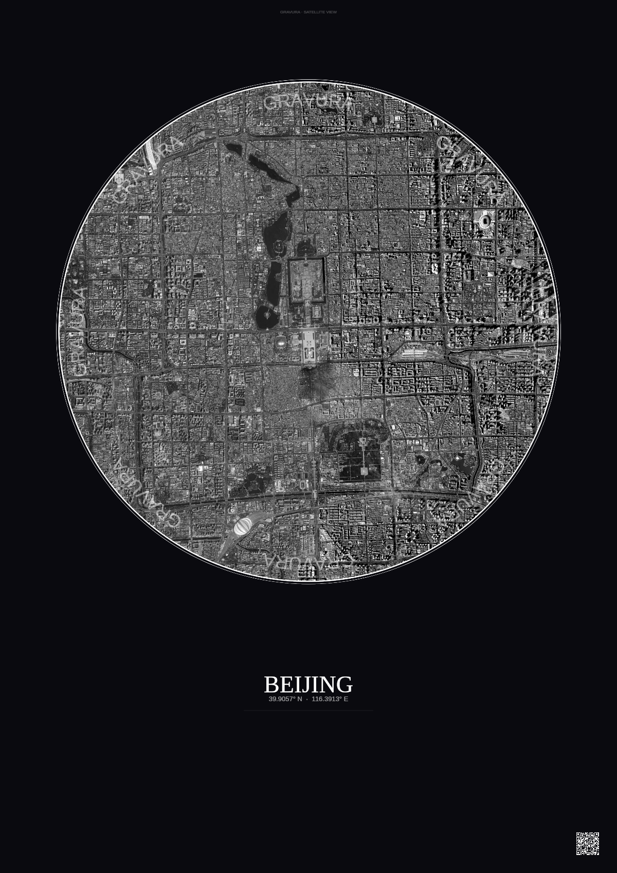 Affiche Beijing – Poster vue satellite | Gravura – Fond foncé