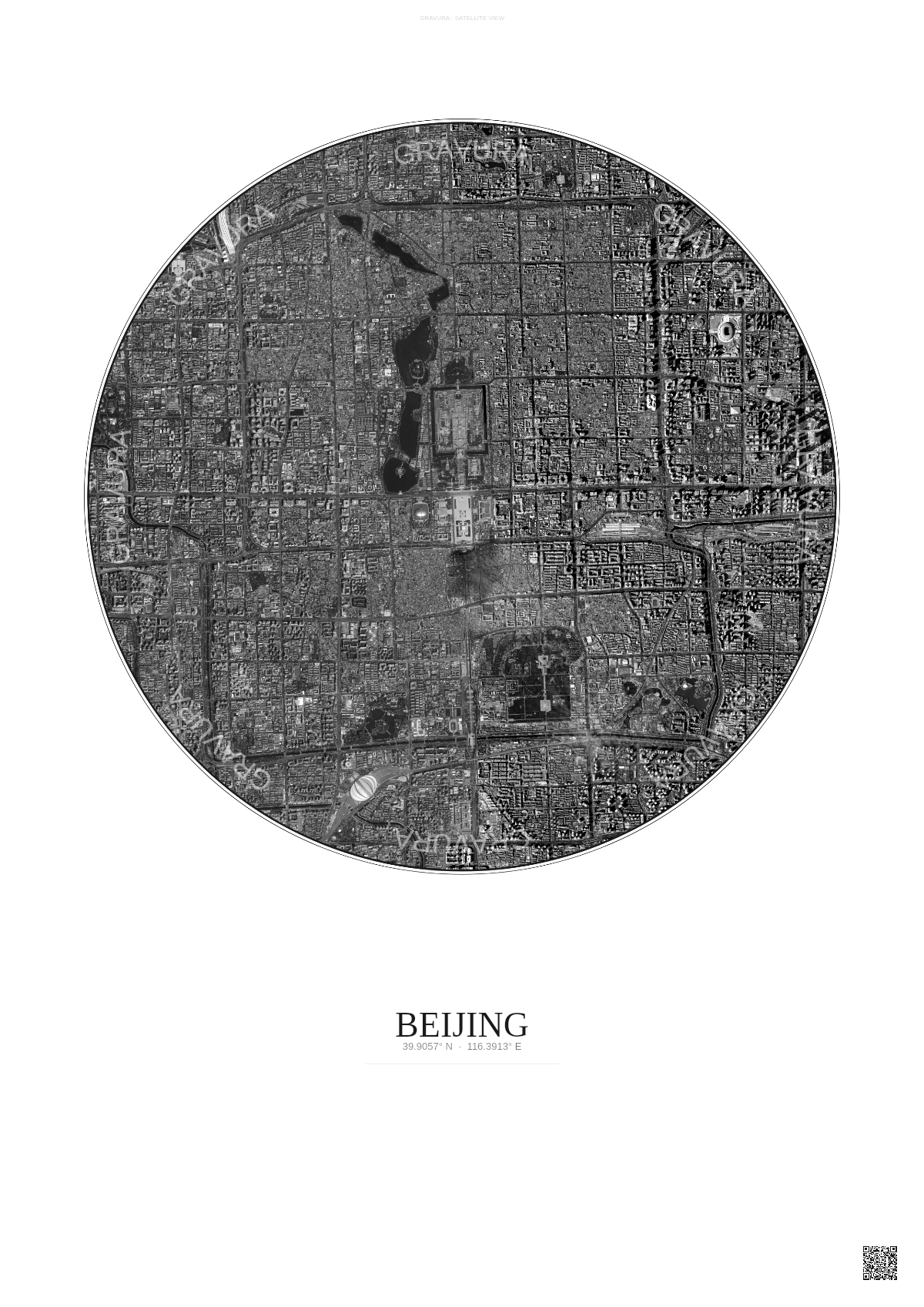 Affiche Beijing – Poster vue satellite | Gravura – Fond clair