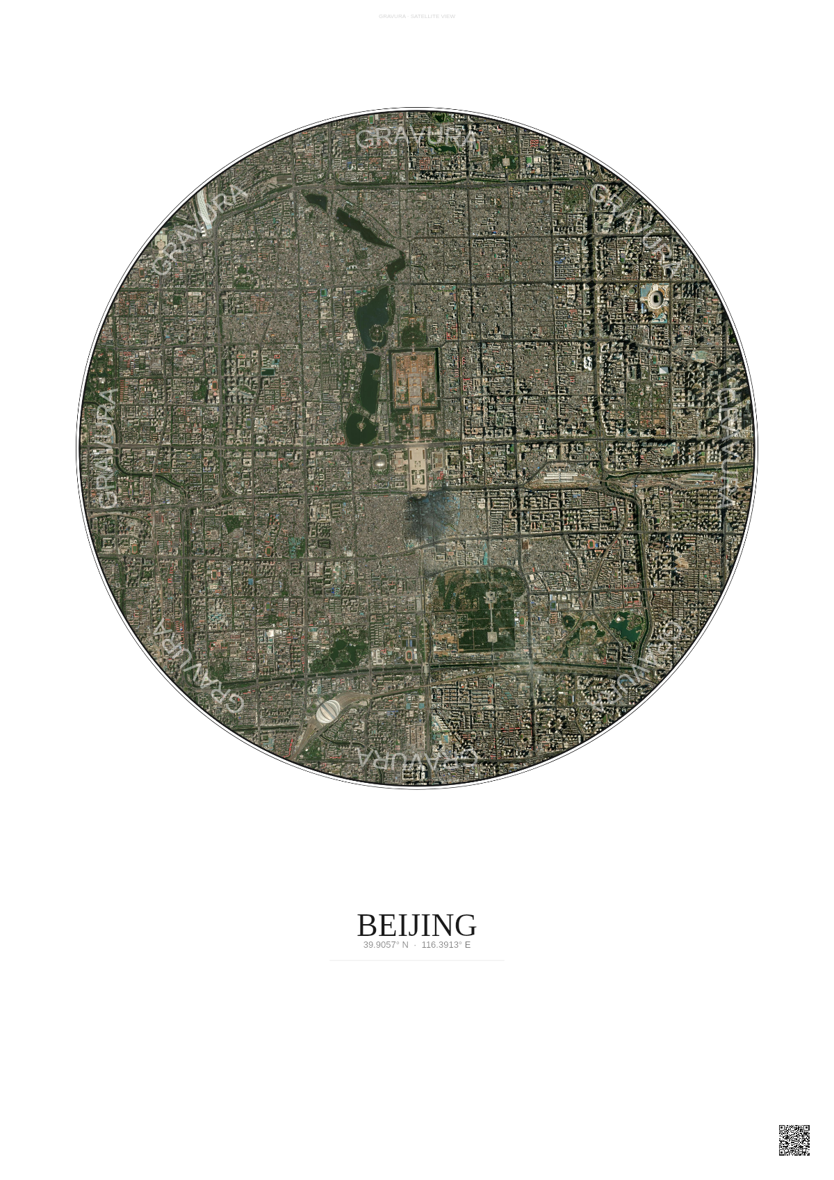 Affiche Beijing – Poster vue satellite | Gravura – Fond clair