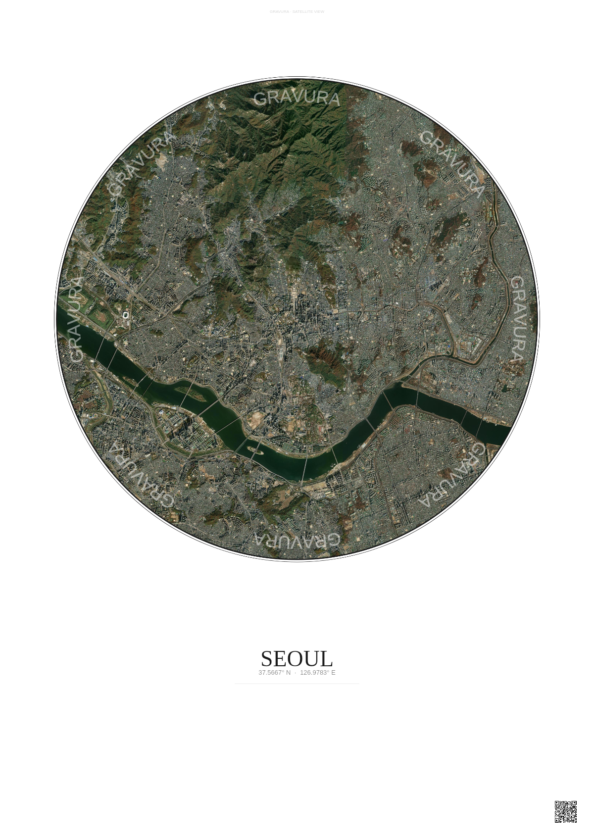 Affiche Seoul – Poster vue satellite | Gravura – Fond clair
