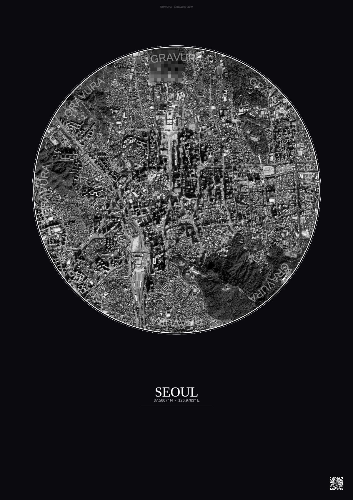 Affiche Seoul – Poster vue satellite | Gravura – Fond foncé