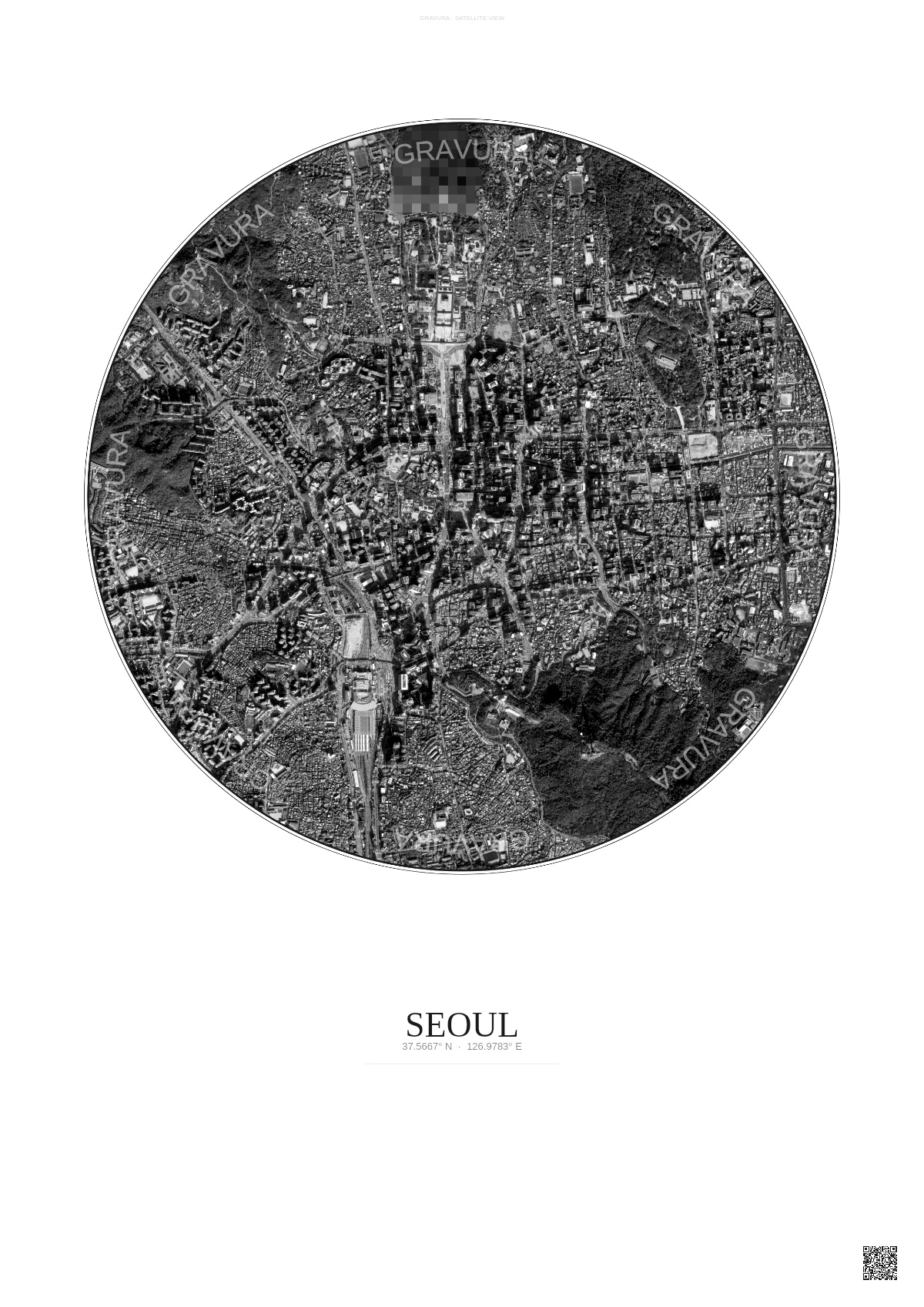 Affiche Seoul – Poster vue satellite | Gravura – Fond clair