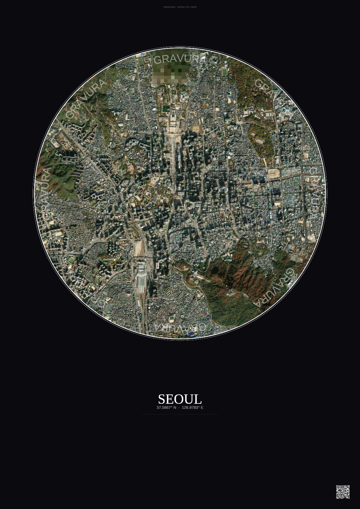 Affiche Seoul – Poster vue satellite | Gravura – Fond foncé