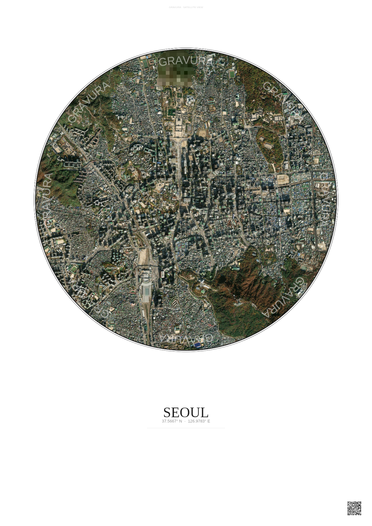 Affiche Seoul – Poster vue satellite | Gravura – Fond clair