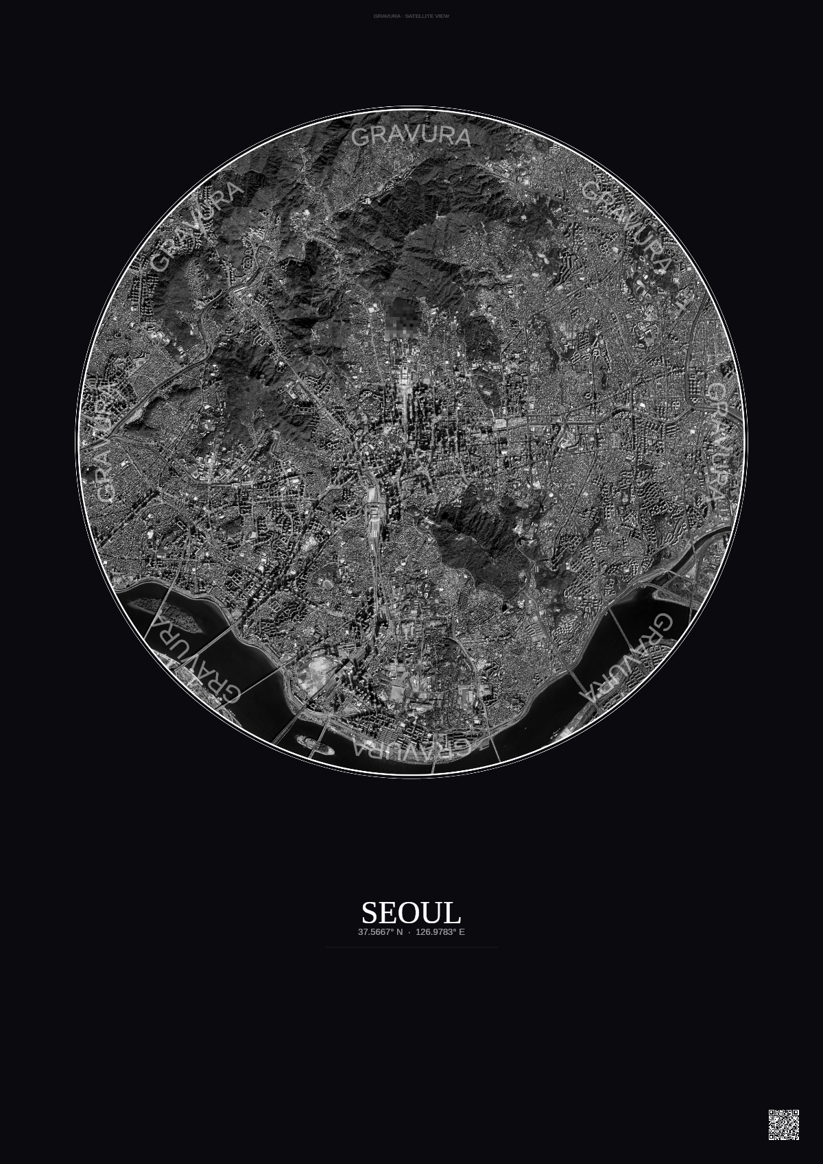 Affiche Seoul – Poster vue satellite | Gravura – Fond foncé