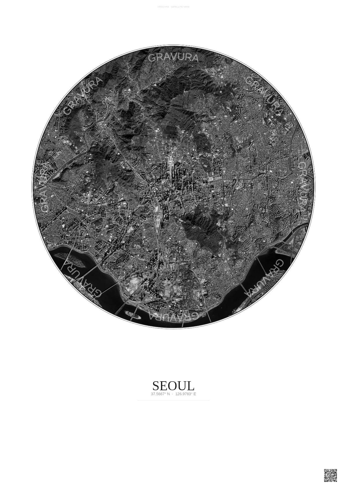 Affiche Seoul – Poster vue satellite | Gravura – Fond clair