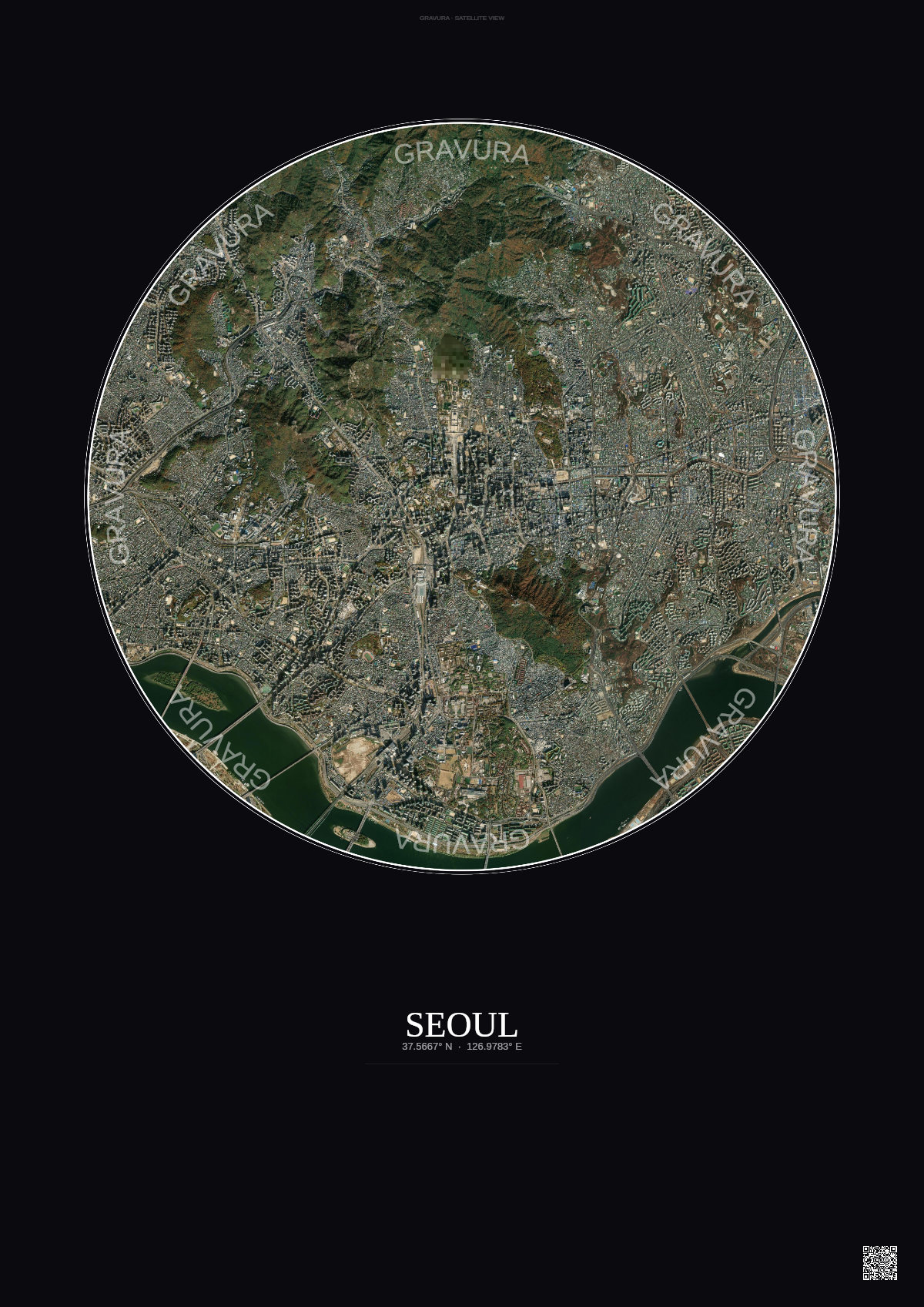 Affiche Seoul – Poster vue satellite | Gravura – Fond foncé