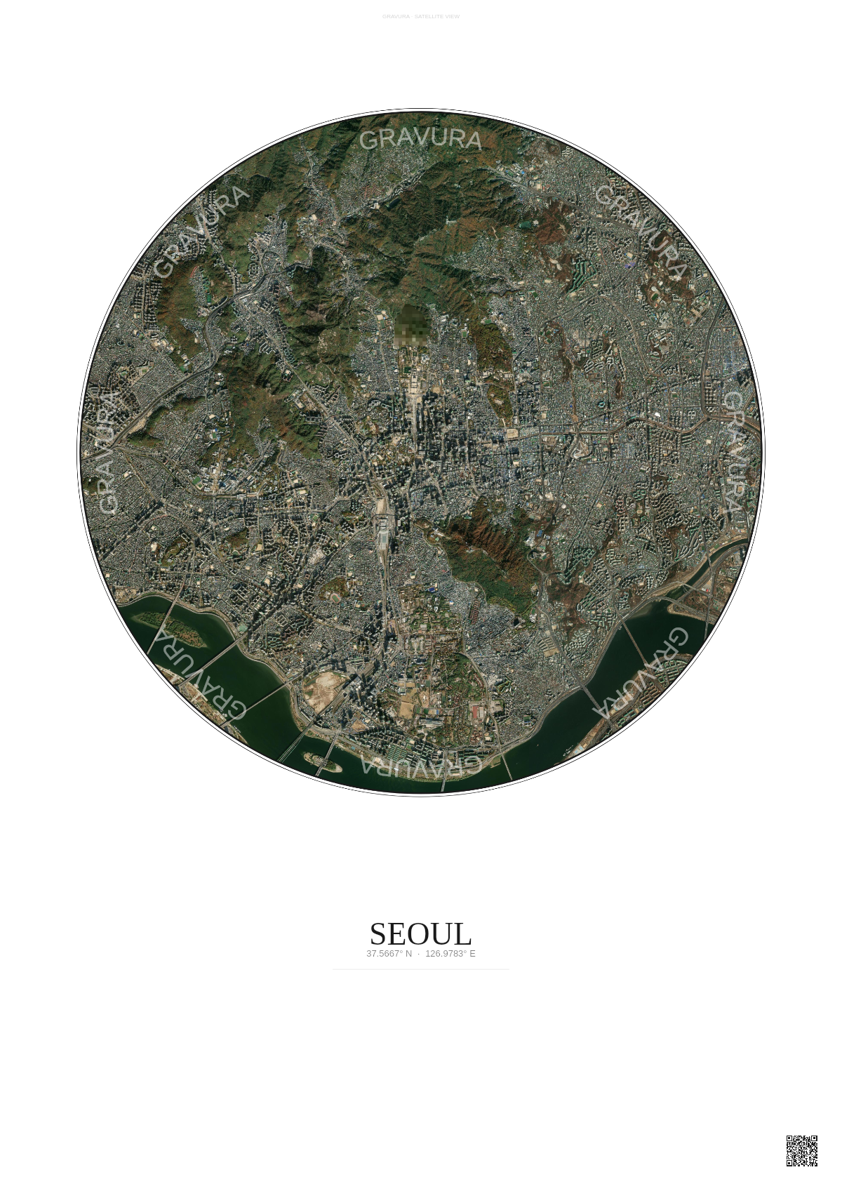 Affiche Seoul – Poster vue satellite | Gravura – Fond clair