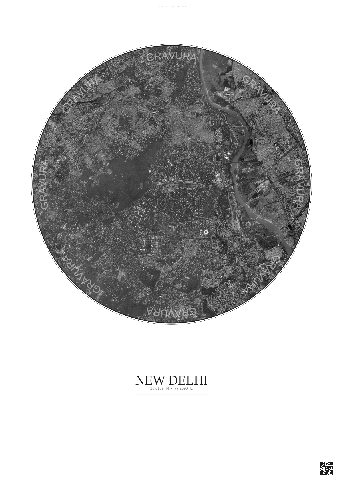 Affiche New Delhi – Poster vue satellite | Gravura – Fond clair