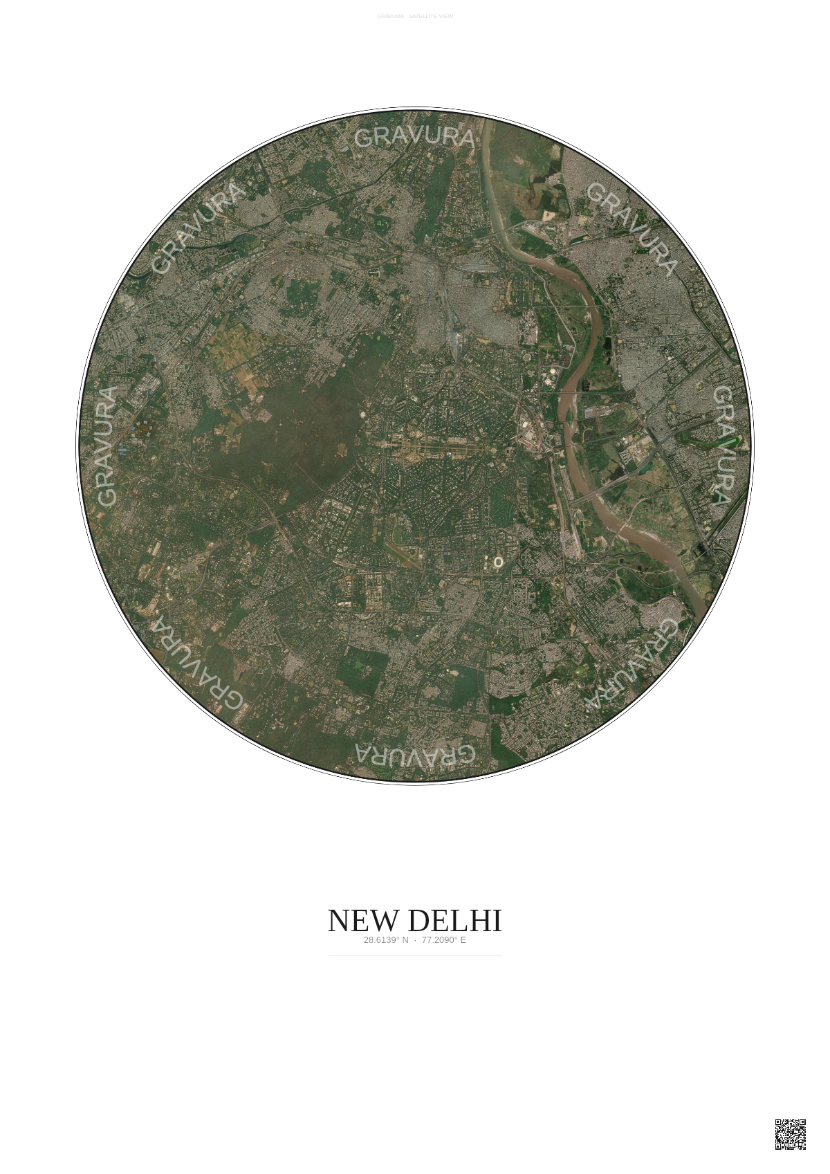 Affiche New Delhi – Poster vue satellite | Gravura – Fond clair