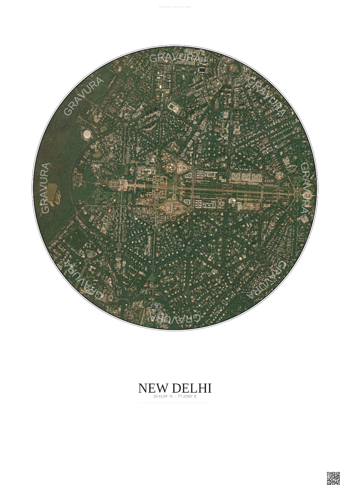 Affiche New Delhi – Poster vue satellite | Gravura – Fond clair