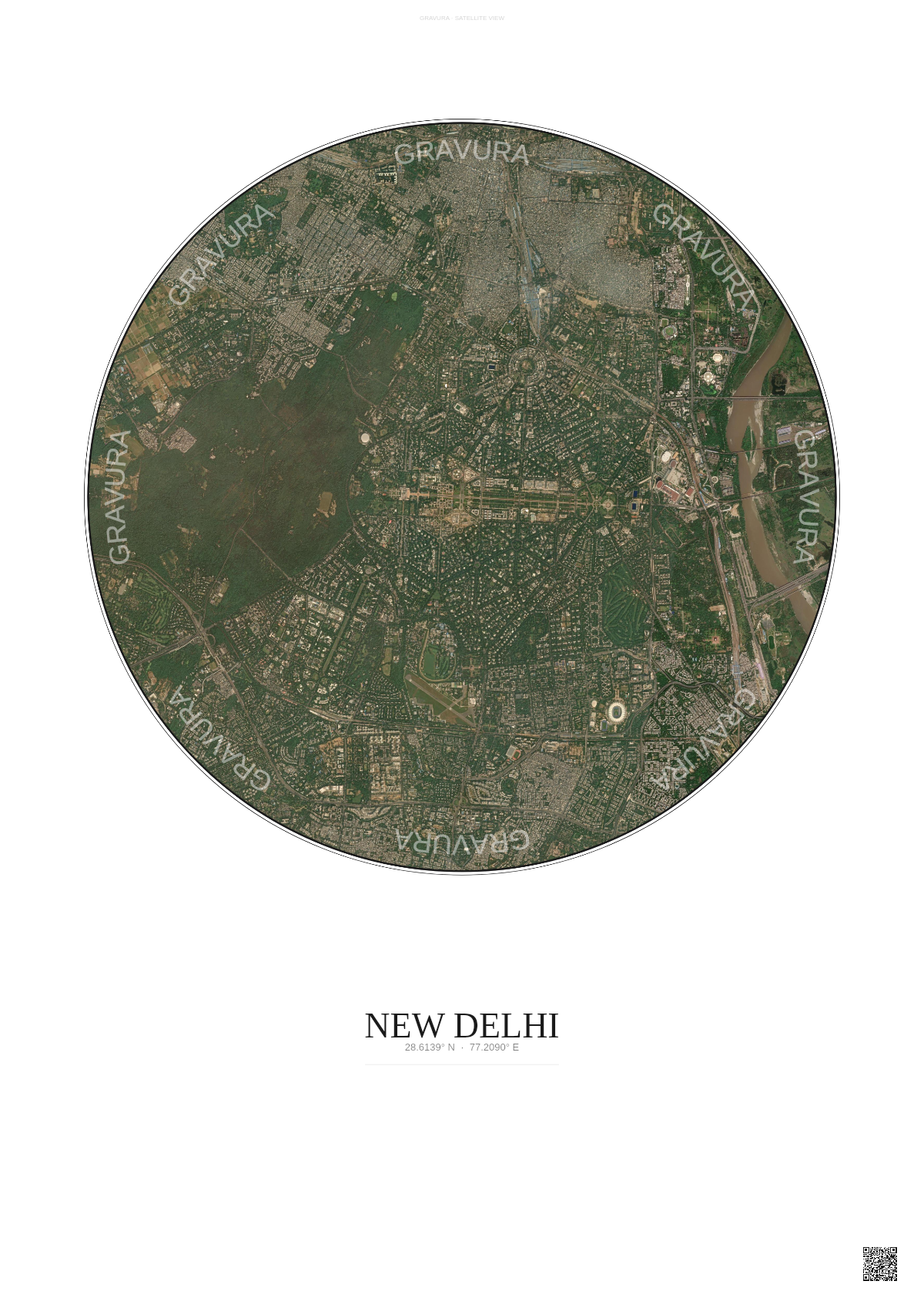 Affiche New Delhi – Poster vue satellite | Gravura – Fond clair