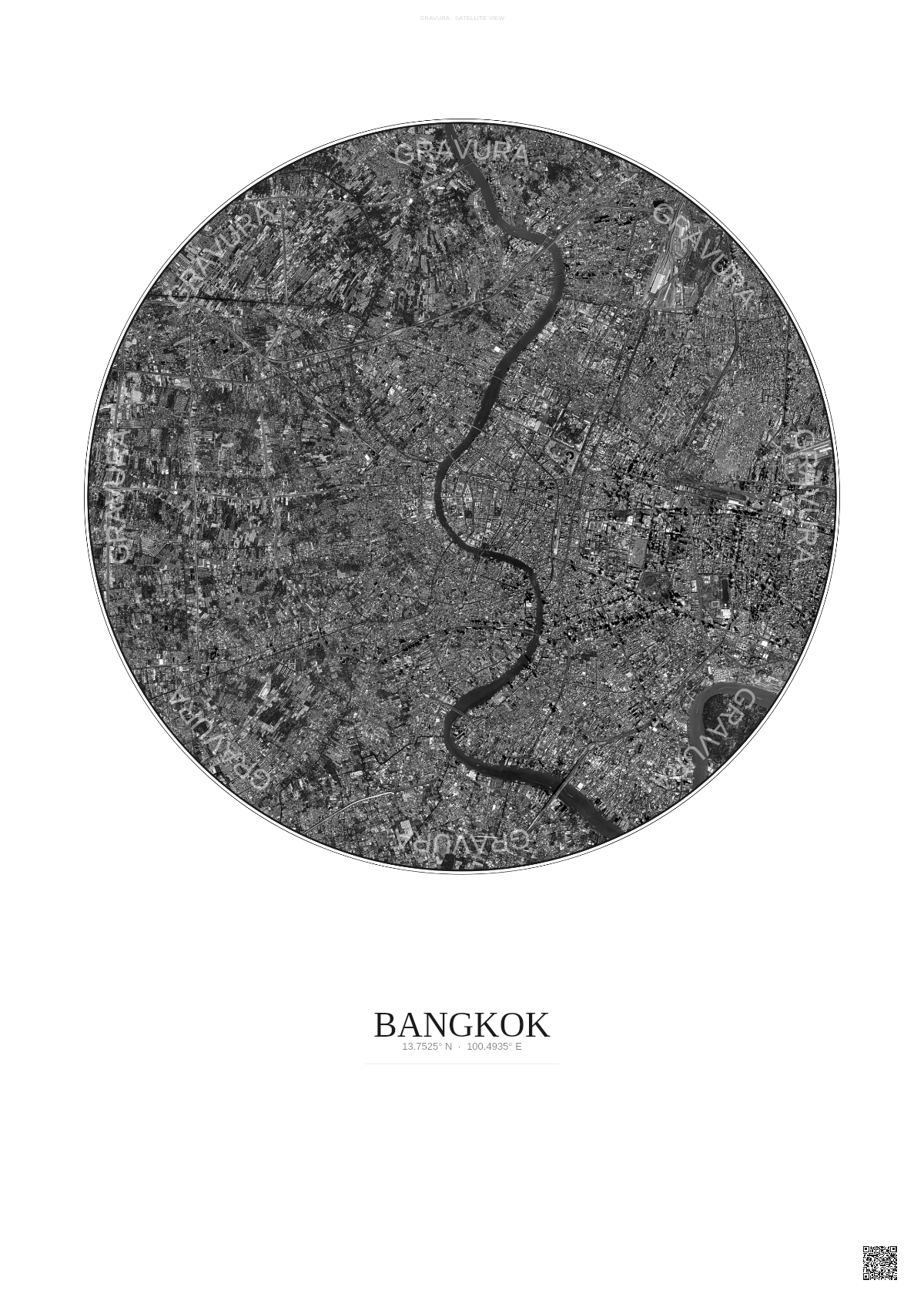 Affiche Bangkok – Poster vue satellite | Gravura – Fond clair