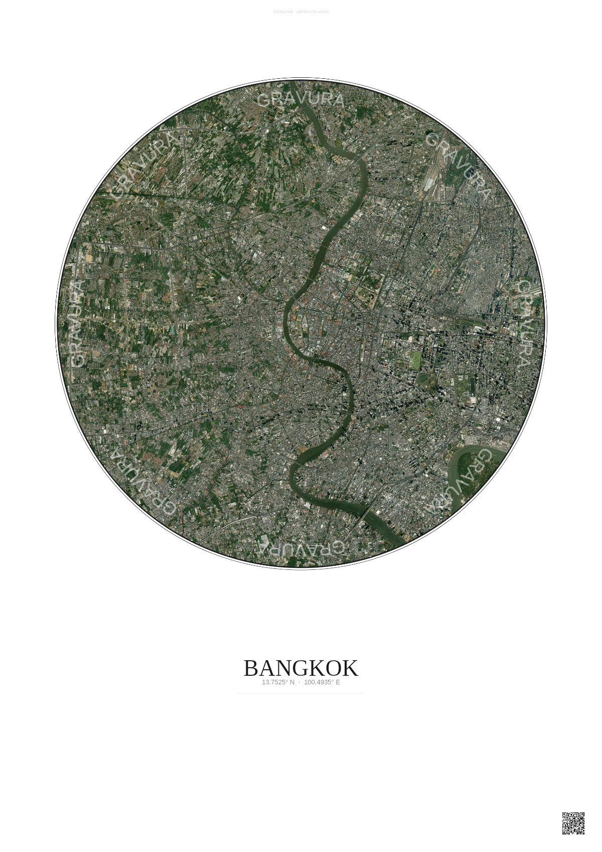 Affiche Bangkok – Poster vue satellite | Gravura – Fond clair