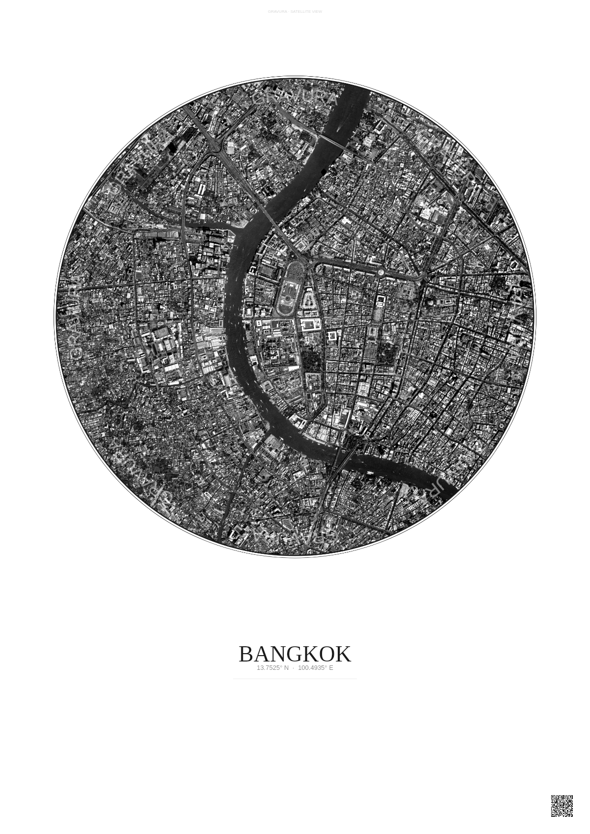 Affiche Bangkok – Poster vue satellite | Gravura – Fond clair