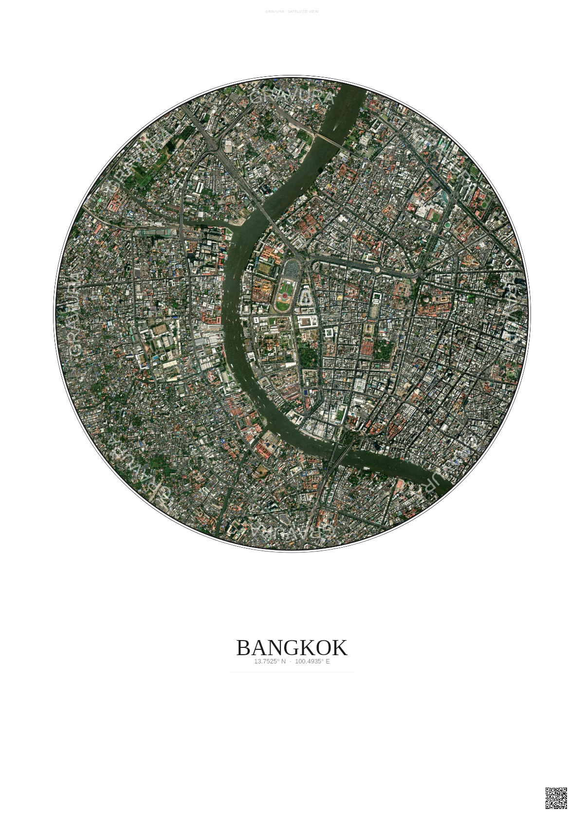 Affiche Bangkok – Poster vue satellite | Gravura – Fond clair