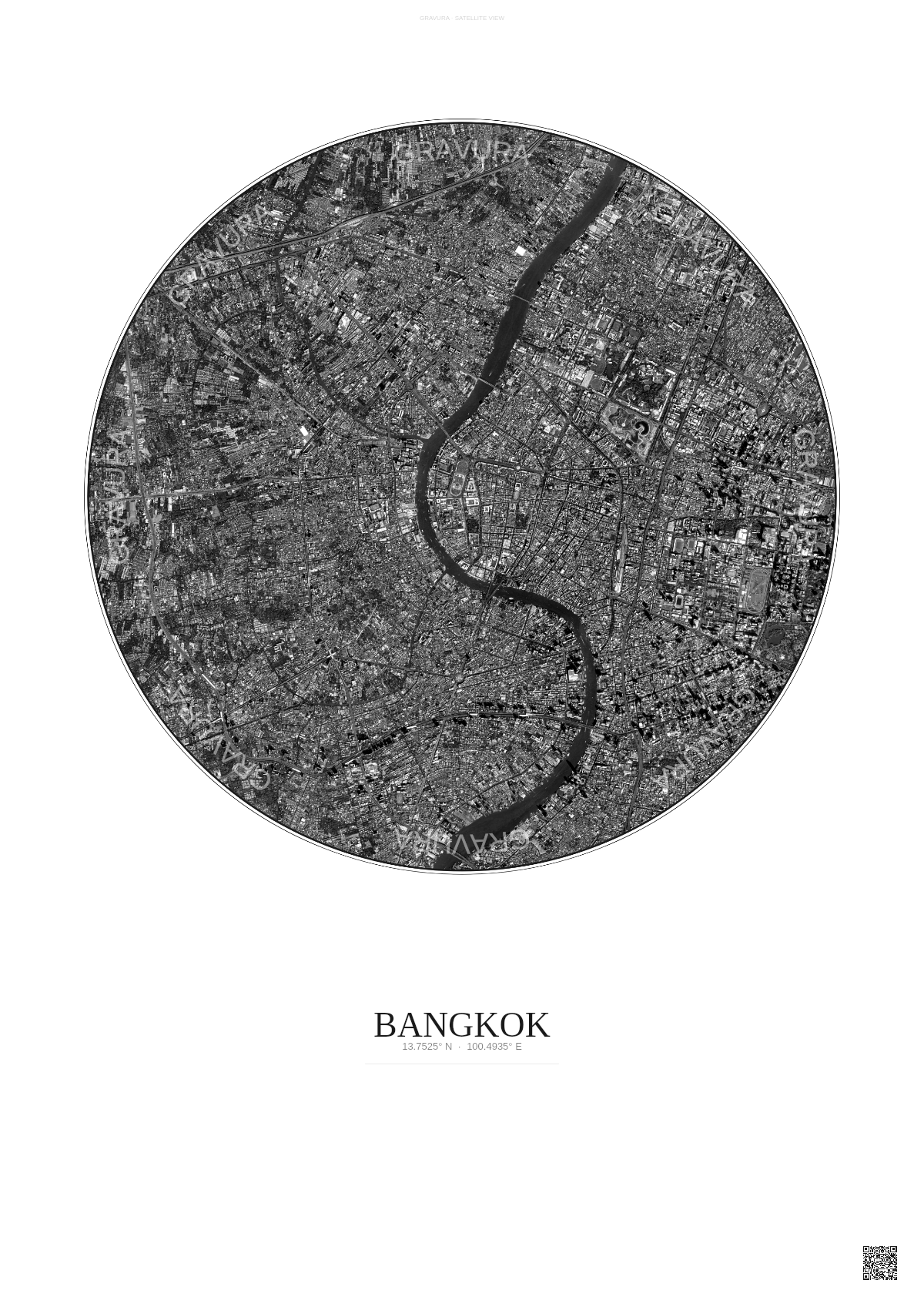 Affiche Bangkok – Poster vue satellite | Gravura – Fond clair