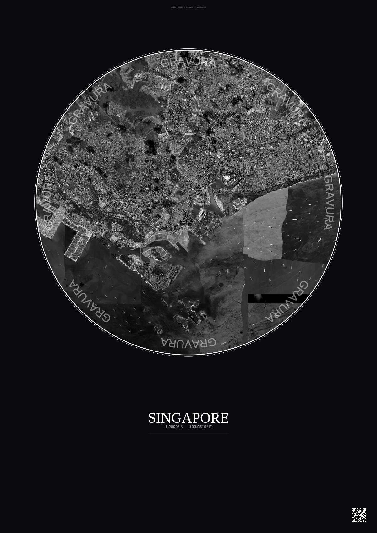 Affiche Singapore – Poster vue satellite | Gravura – Fond foncé