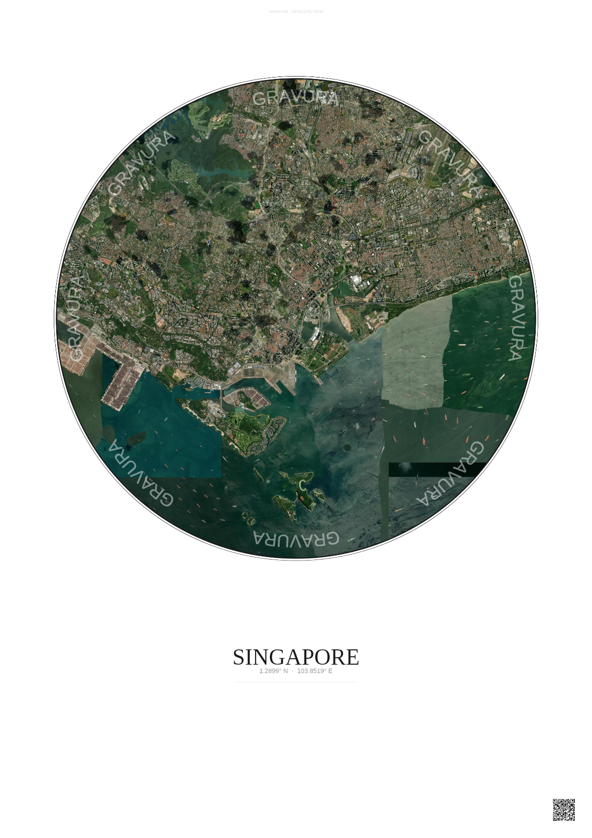 Affiche Singapore – Poster vue satellite | Gravura – Fond clair
